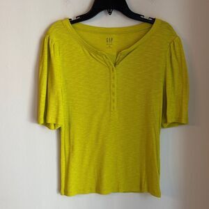 GAP Slub ribbed Henley neon yellow Women's Vibrant Lime short sleeve size Medium